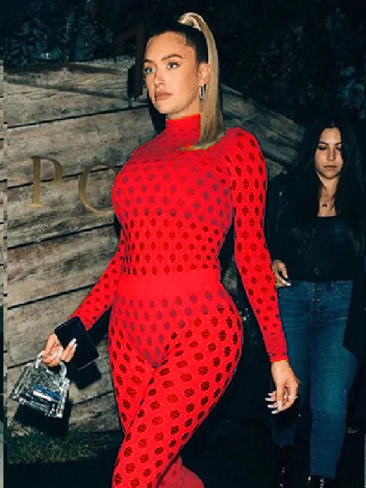 Breathable Mesh Sports Suit, Sexy Perspective, Close-fitting, High Neck Hole, Knitted Mesh, Street Fashion Trend - Image 4