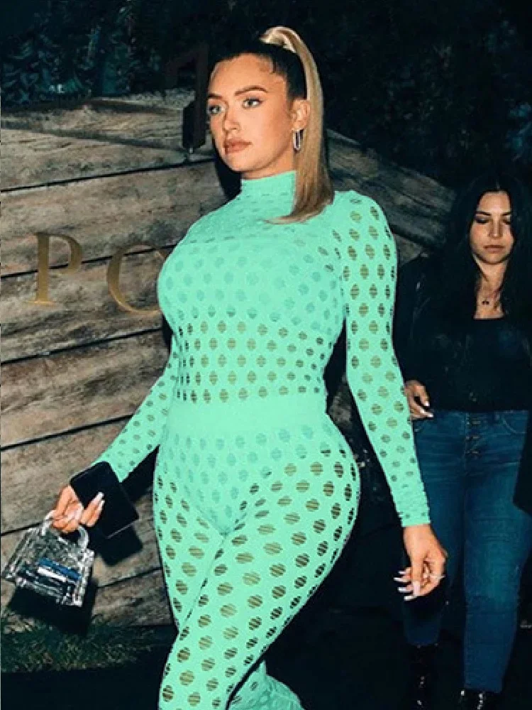 Breathable Mesh Sports Suit, Sexy Perspective, Close-fitting, High Neck Hole, Knitted Mesh, Street Fashion Trend - Image 2